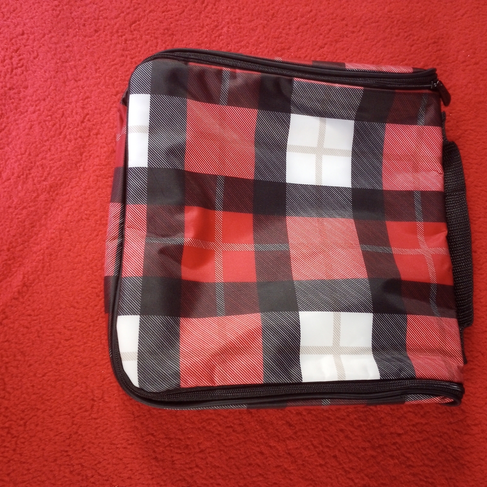 Bundle Thirty-One Red and Black Plaid Cosmetic Bag Overnight Bag And Wallet